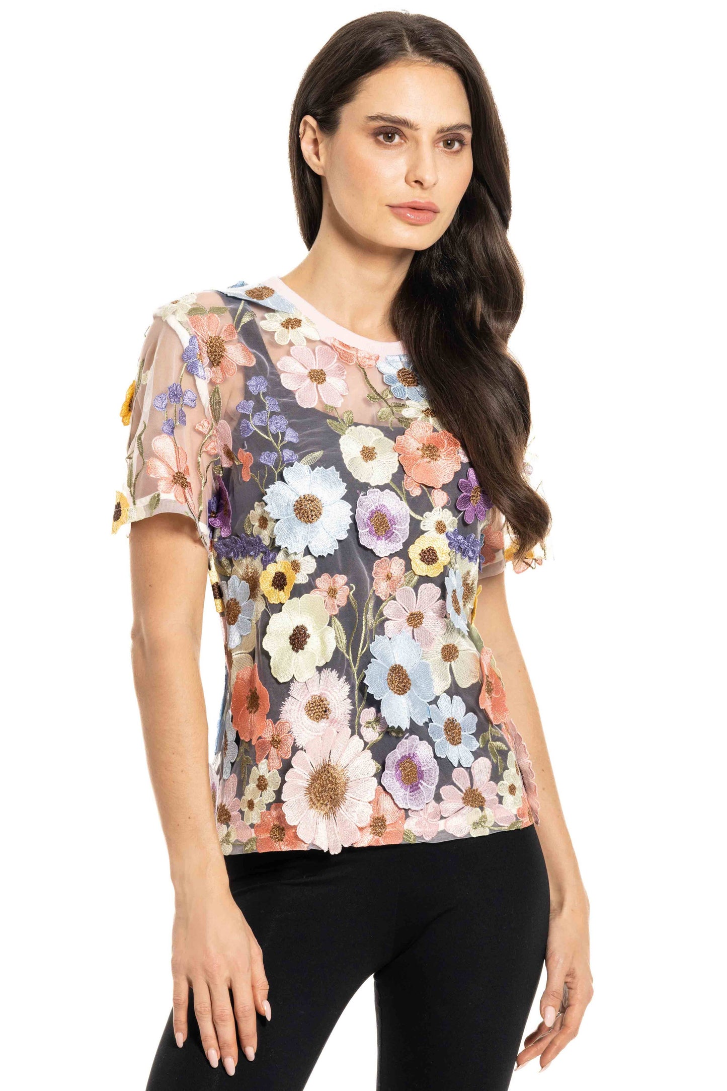 Sheer top, w/ embroidery