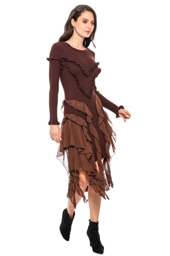 Dress, Ruffle Brown