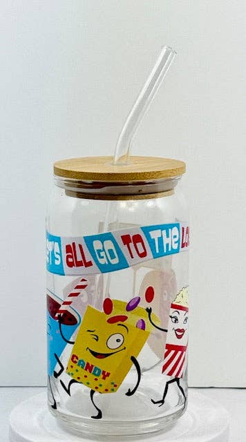 Let’s All Go To The Drive-In Glass with Bamboo Lid and Straw