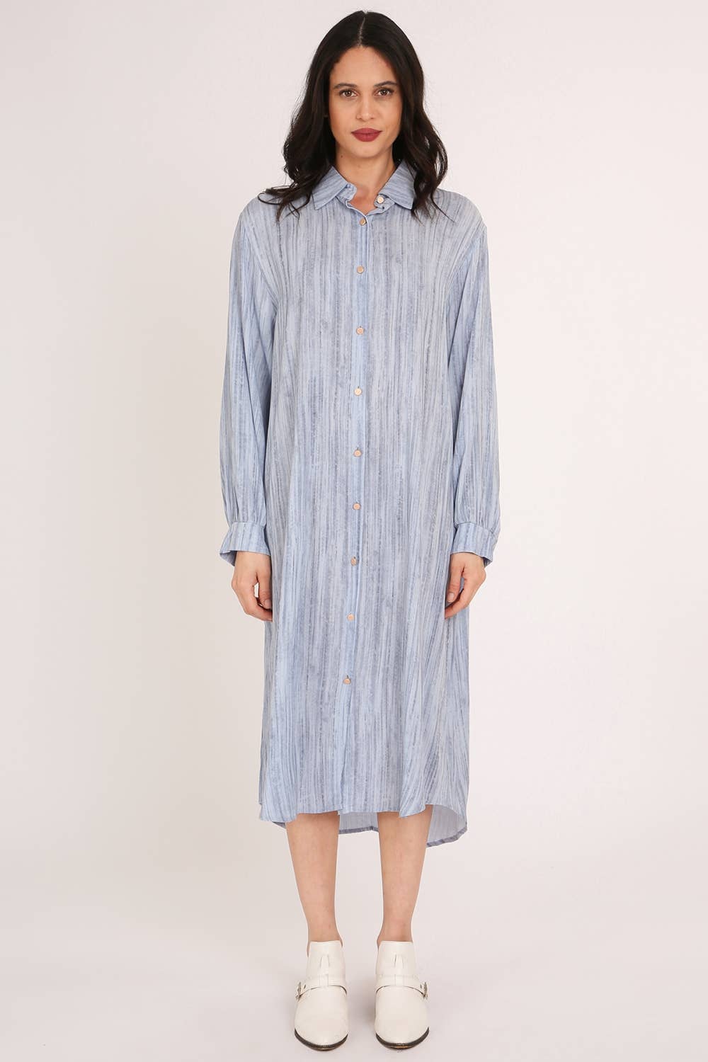 Linen Style A-Line Midi Shirt Dress QE3001-L