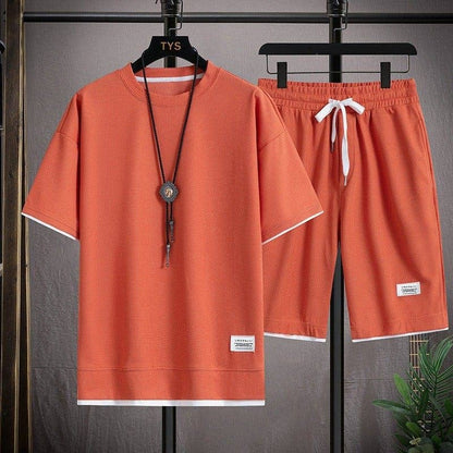 Men's Waffle Knit Short Sleeve Shorts Set Casual Sportswear