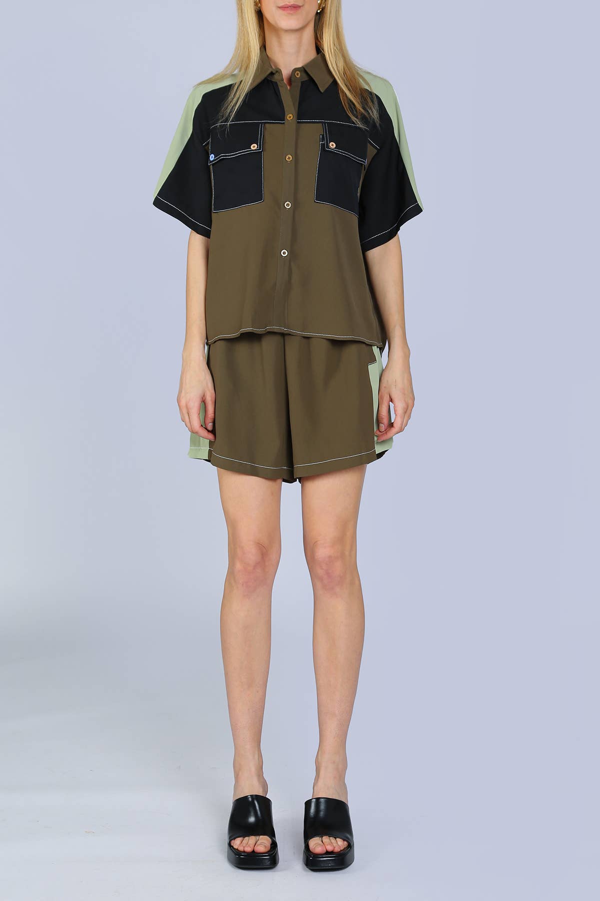 Contrast Stitch Color Blocked Shirt & Shorts Sets
KJ6007