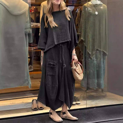Boho Loose Two-Piece Set with Drawstring Skirt – Aesthetic