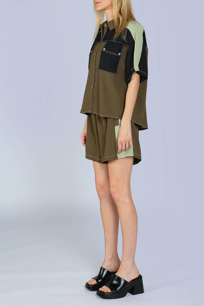 Contrast Stitch Color Blocked Shirt & Shorts Sets
KJ6007