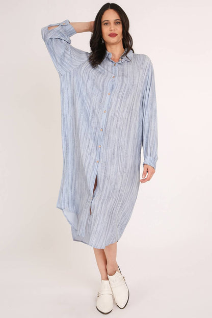 Linen Style A-Line Midi Shirt Dress QE3001-L
