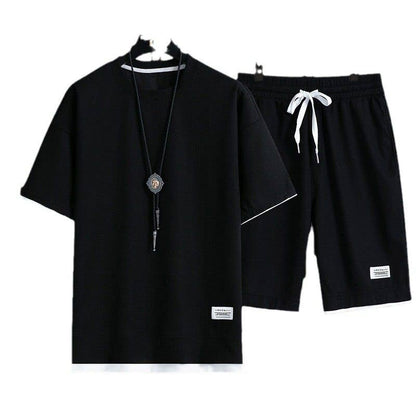 Men's Waffle Knit Short Sleeve Shorts Set Casual Sportswear