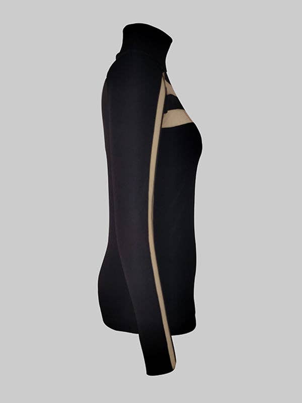 Long Sleeves Skinny Mesh Solid Color High Neck T-Shirts Tops