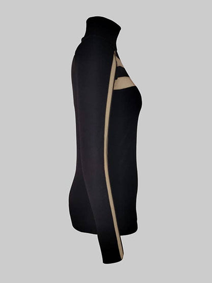 Long Sleeves Skinny Mesh Solid Color High Neck T-Shirts Tops