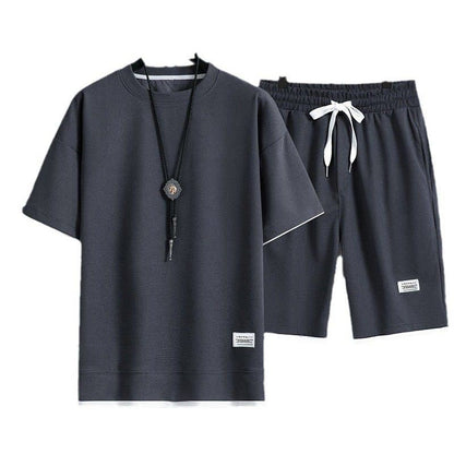 Men's Waffle Knit Short Sleeve Shorts Set Casual Sportswear