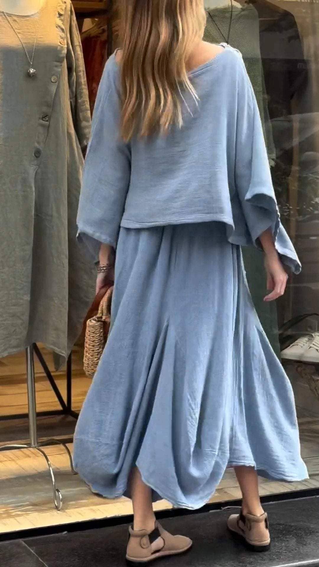 Boho Loose Two-Piece Set with Drawstring Skirt – Aesthetic