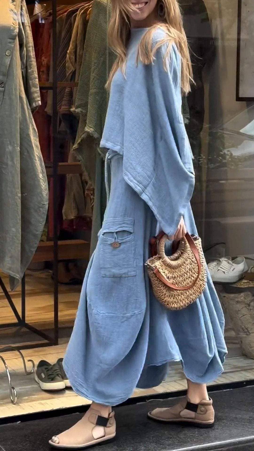 Boho Loose Two-Piece Set with Drawstring Skirt – Aesthetic