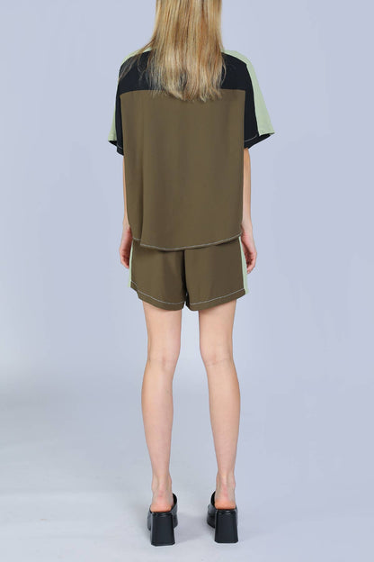 Contrast Stitch Color Blocked Shirt & Shorts Sets
KJ6007