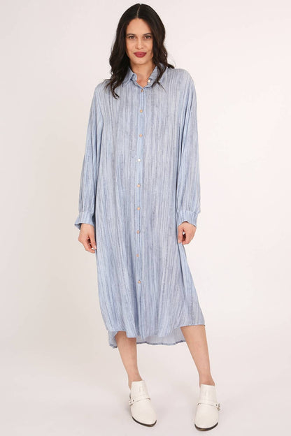 Linen Style A-Line Midi Shirt Dress QE3001-L