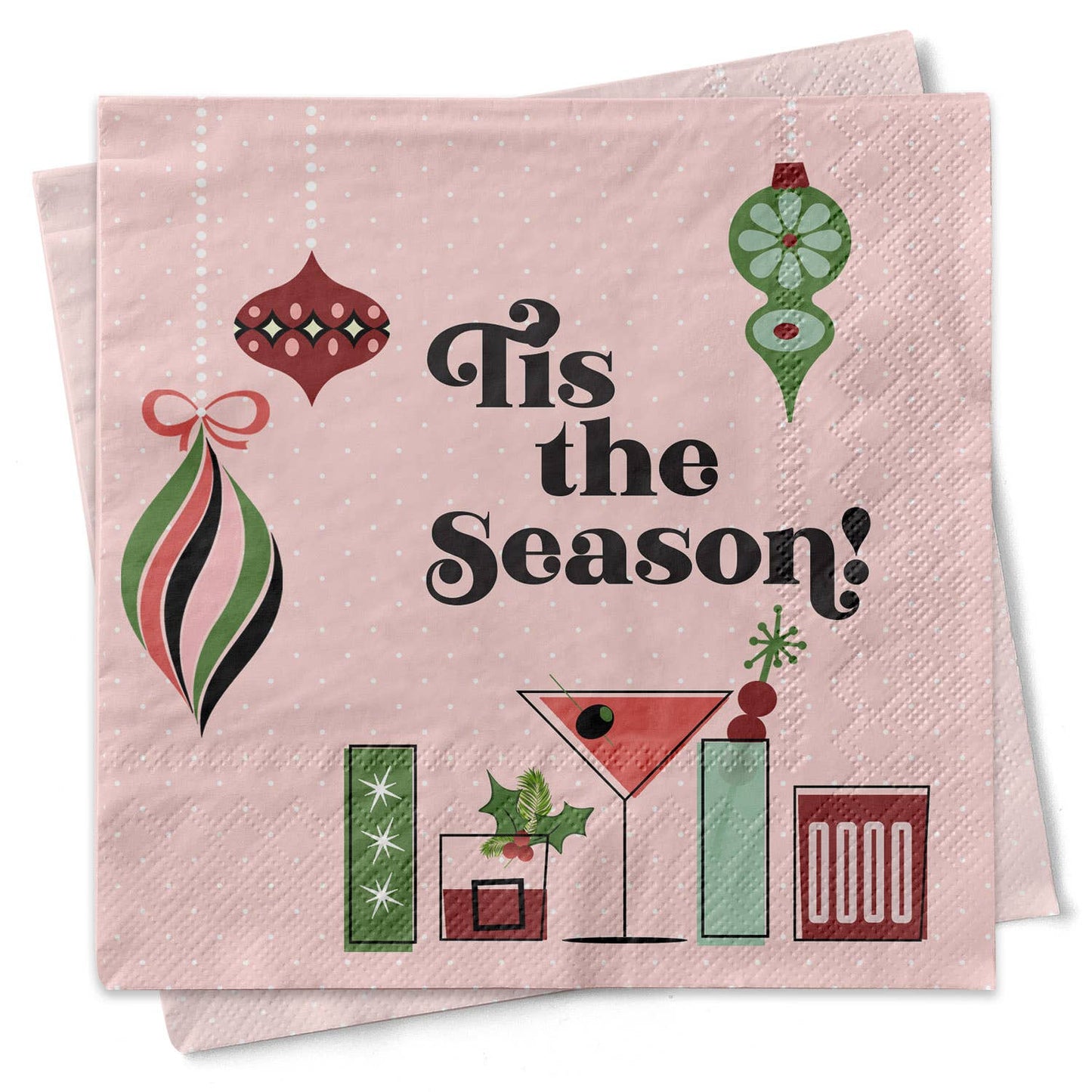 Tis the Season Retro Holiday Christmas Pink Cocktail Napkin