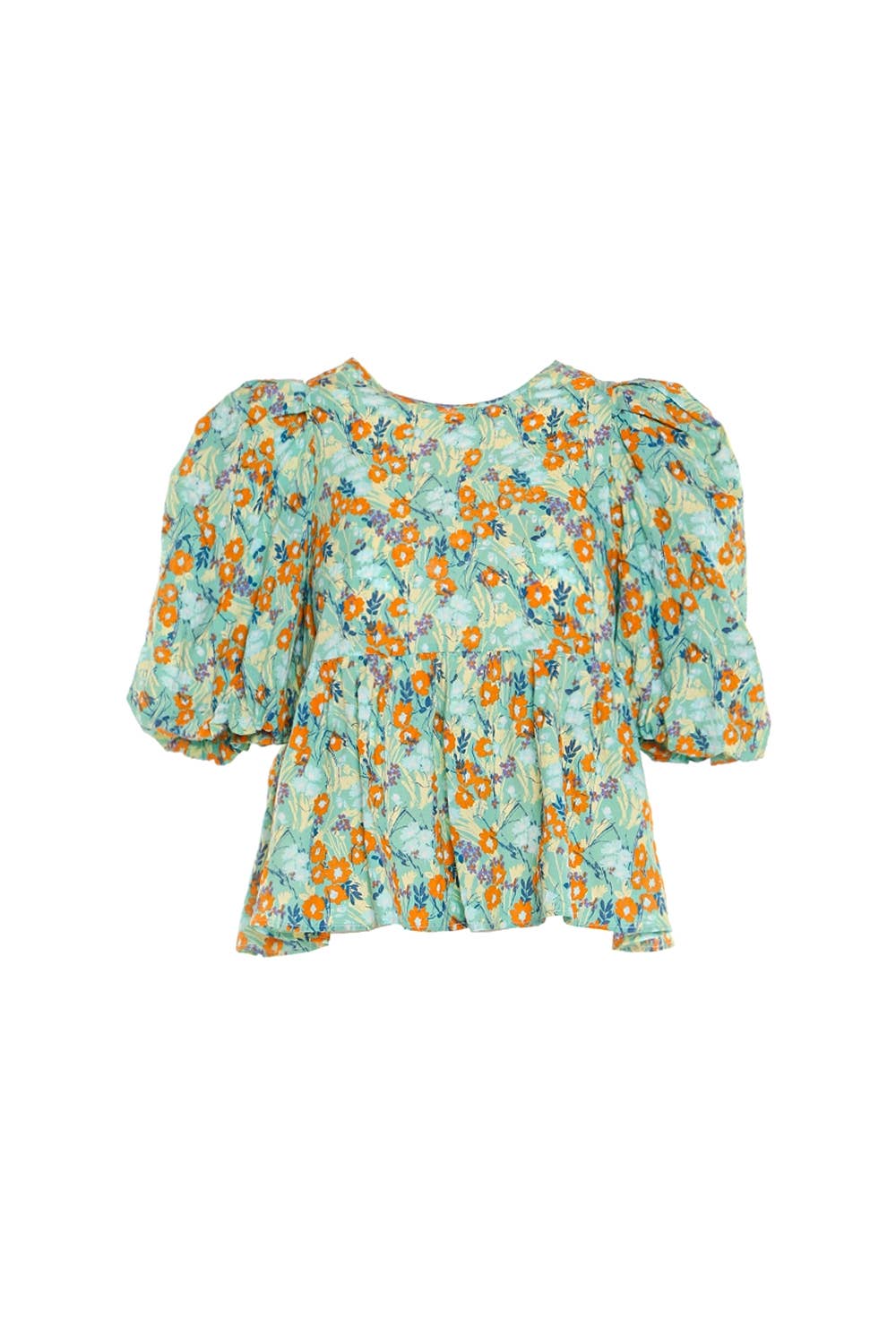 Floral Printed Puff Crop Flounce Top KE2086-L