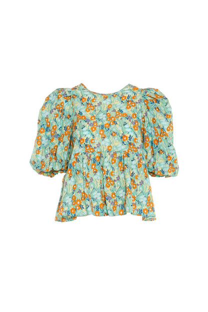Floral Printed Puff Crop Flounce Top KE2086-L