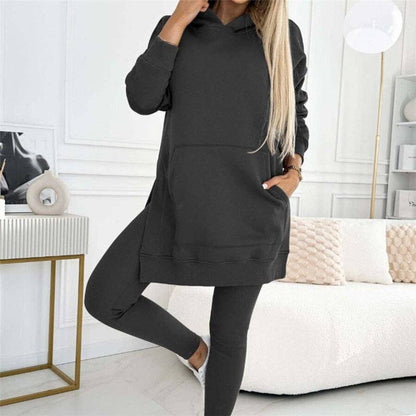 Solid Color Hoodie And Ribbed Leggings Two-Piece Set