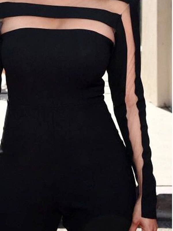 Long Sleeves Skinny Mesh Solid Color High Neck T-Shirts Tops