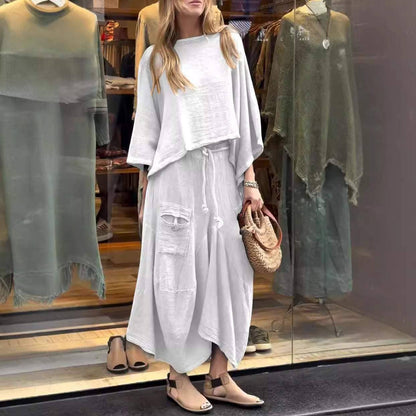 Boho Loose Two-Piece Set with Drawstring Skirt – Aesthetic