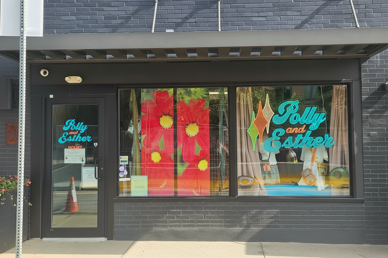 Polly and Esther storefront - upside down